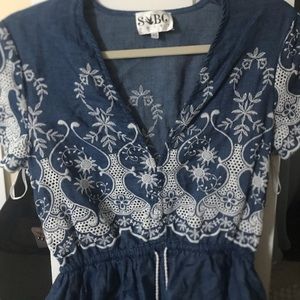 Jean embroidered Sabo Skirt romper